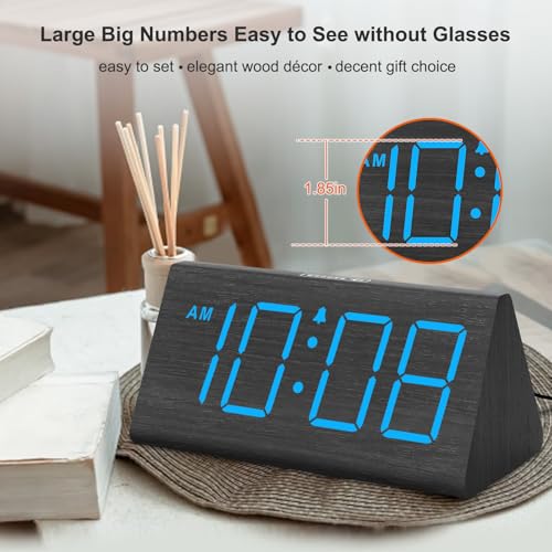 DreamSky Wooden Digital Alarm Clocks for Bedrooms - Electric Desk Clock with Large Numbers, USB Port, Loud Alarm for Heavy Sleepers, Adjustable Volume, Dimmer, DST, Wood Décor Gifts, Adapter Powered - Image 2