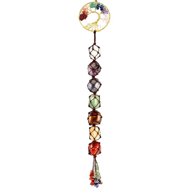 CARPDIM CARPDIM 7 Chakras Stones Tree of Life Healing Handmade Crystals Feng Shui Hanging Ornament Wall Window Car Mirror Yoga Meditation Hanging Ornaments for Home Car Decor 