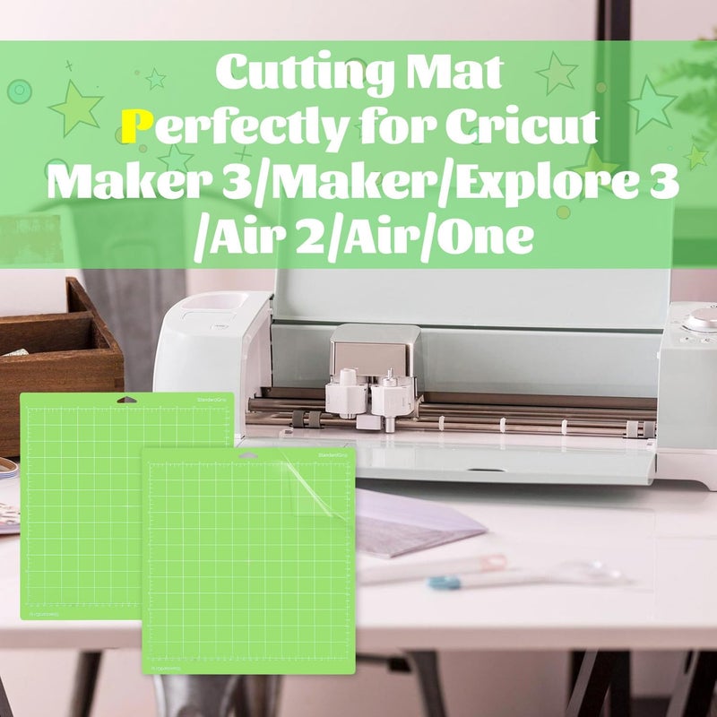 THANMAO حزمة من 3 ألواح قص من THANMAO ذات ملمس قياسي، مقاس 12 بوصة × 12 بوصة، مناسبة لآلات القص Cricut Maker 3/Maker/Explore 3/Air 2/Air/One، بالإضافة إلى بطاقة لاستبدال الملحقات لاستخدامها مع أنواع مختلفة من الأسطح مثل الـ HTV والكاردستوك والورق والفينيل اللاصق. - Image 5