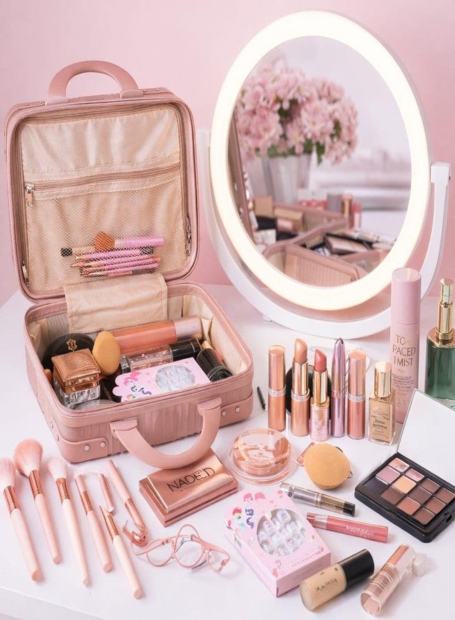 Kuruji Portable Hard Shell Cosmetic Travel Case, Small Travel Hand Luggage with Elastic Band, Mini ABS Carrying Makeup Case Suitcase (Makeup Suitcase - Pink) - Image 5