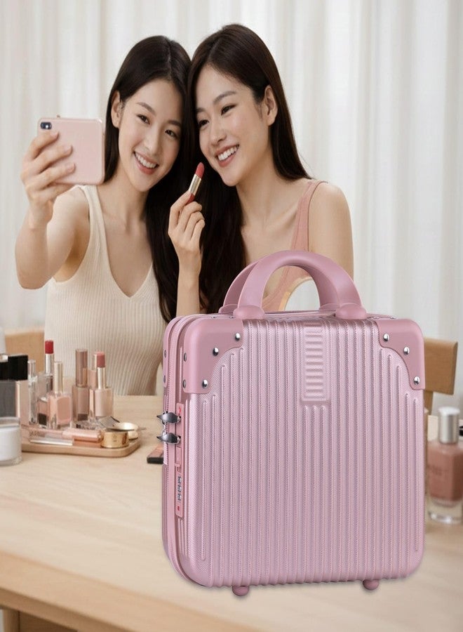 Kuruji Portable Hard Shell Cosmetic Travel Case, Small Travel Hand Luggage with Elastic Band, Mini ABS Carrying Makeup Case Suitcase (Makeup Suitcase - Pink) - Image 4