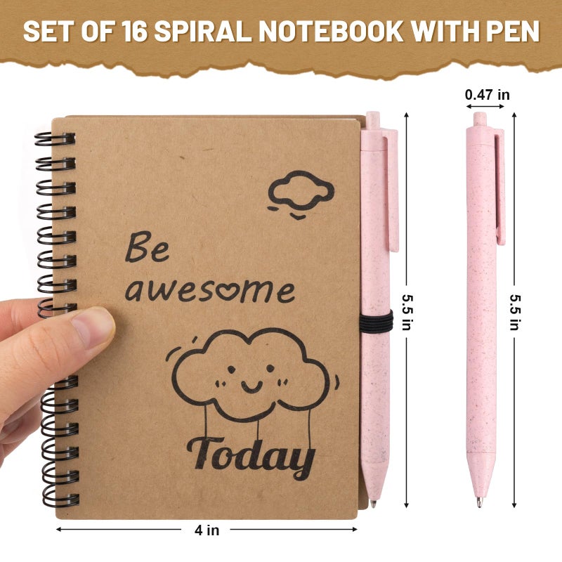Dynta 32 Pcs Inspirational Journals Bulk 16 Sets A6 Spiral Notebook With Straw Ballpoint Pen Kraft Cover Motivational Small Notebook Office School Supplies Gifts For Coworkers Employee Students Kids - Image 2