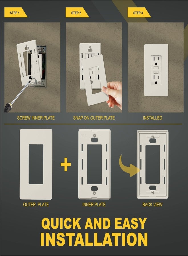 Faith 1-Gang Decorator Screwless Wall Plates Child Safe Outlet Covers, 4.68"H x 2.93" L, Fits GFCI, USB Receptacle, Dimmers, and Lighting Controls, ETL Listed, Light Almond - Image 4