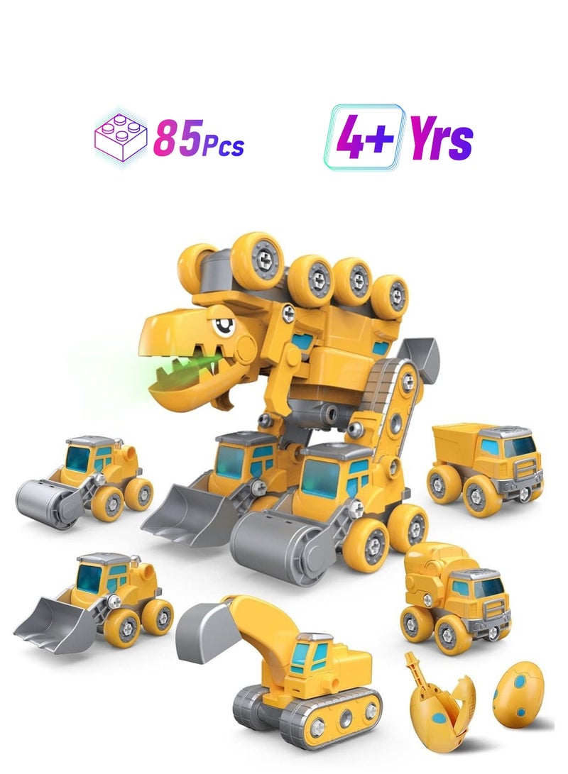 NIBEMINENT Construction Truck Toys, 5-in-1 Take Apart Dinosaur Transform Vehicles Set with Egg & Screwdriver, Light Sound, Educational STEM Building Toys Gifts for 4+ Year Old Boys Girls  - Image 1