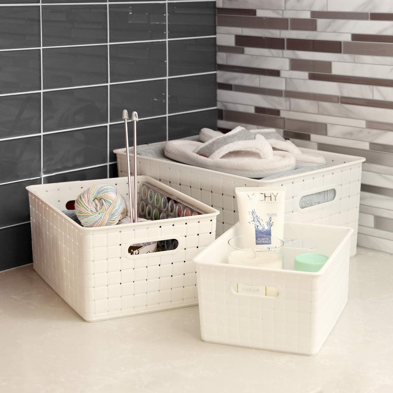BINO | Plastic Basket, Large - White | 3 Pack | THE STABLE COLLECTION | Multi-Use Storage Basket | Rectangular Cabinet Organizer | Baskets for Organizing with Handles | Home & Office Storage Organizer - Image 4