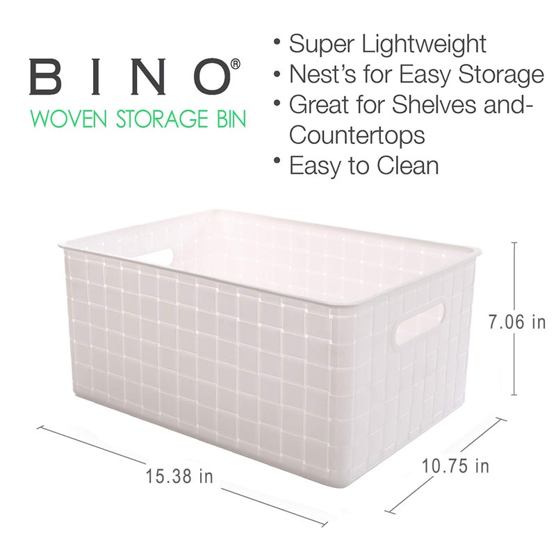 BINO | Plastic Basket, Large - White | 3 Pack | THE STABLE COLLECTION | Multi-Use Storage Basket | Rectangular Cabinet Organizer | Baskets for Organizing with Handles | Home & Office Storage Organizer - Image 2