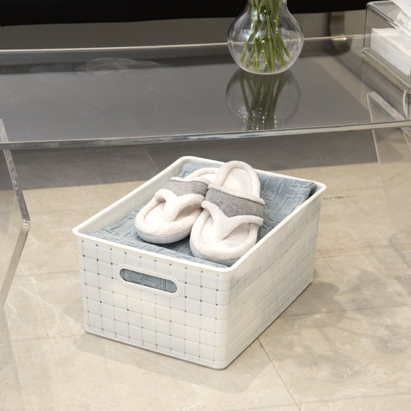 BINO | Plastic Basket, Large - White | 3 Pack | THE STABLE COLLECTION | Multi-Use Storage Basket | Rectangular Cabinet Organizer | Baskets for Organizing with Handles | Home & Office Storage Organizer - Image 3