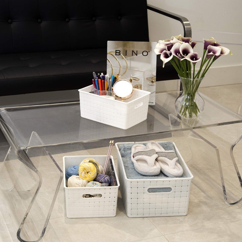 BINO | Plastic Basket, Large - White | 3 Pack | THE STABLE COLLECTION | Multi-Use Storage Basket | Rectangular Cabinet Organizer | Baskets for Organizing with Handles | Home & Office Storage Organizer - Image 5