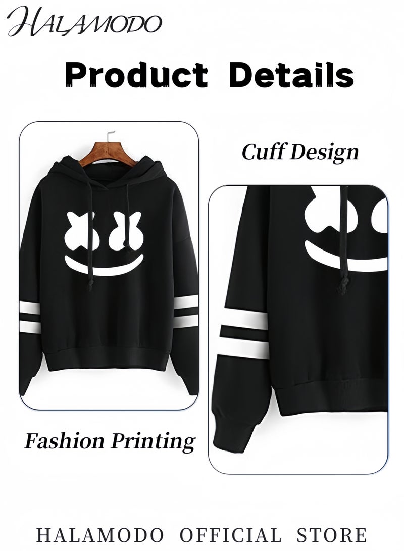 HALAMODO Unisex Hoodies Long-Sleeved Printed Tops Casual Sweatshirts Soft Sportswear Fashion Youth Pullovers with Drawstrings for Daily Wear ﻿ - Image 3