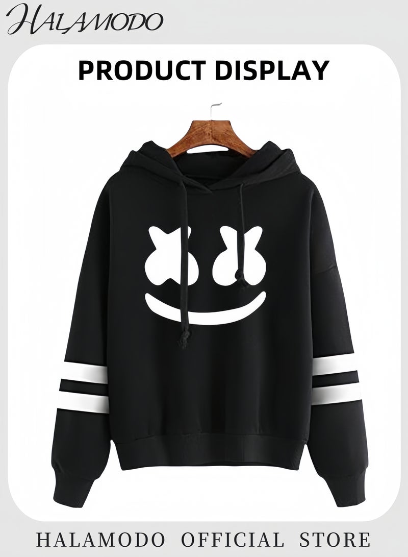 HALAMODO Unisex Hoodies Long-Sleeved Printed Tops Casual Sweatshirts Soft Sportswear Fashion Youth Pullovers with Drawstrings for Daily Wear ﻿ - Image 2
