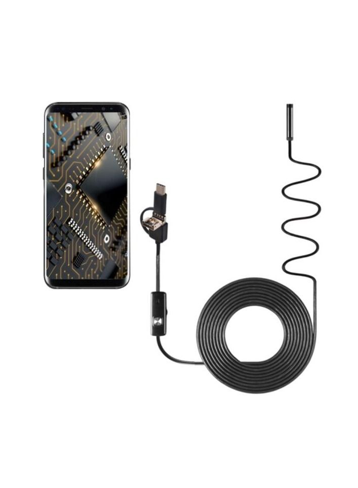 Waterproof Micro USB Endoscope Inspection Camera With Built In LED Light Black