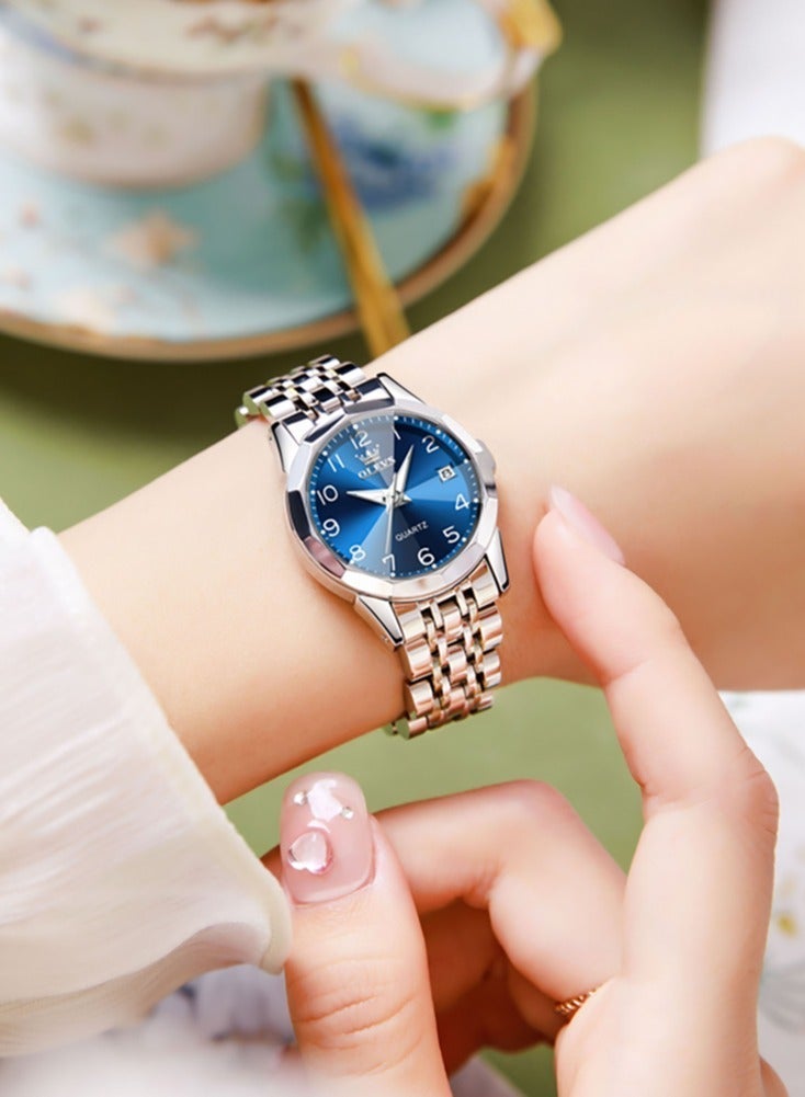 أوليفز ساعة كوارتز نسائية بمرآة ماسية الشكل، مينا بأرقام، مصنوعة من الفولاذ المقاوم للصدأ، مقاومة للماء، أنيقة وفاخرة، ساعة يد أصلية. - Image 4