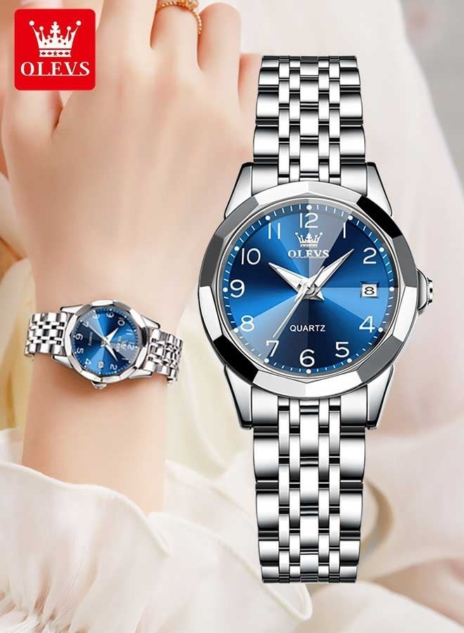 أوليفز ساعة كوارتز نسائية بمرآة ماسية الشكل، مينا بأرقام، مصنوعة من الفولاذ المقاوم للصدأ، مقاومة للماء، أنيقة وفاخرة، ساعة يد أصلية. - Image 1