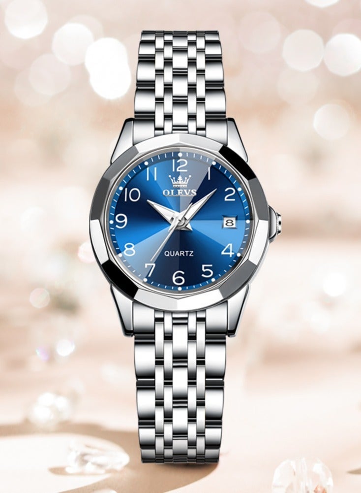 أوليفز ساعة كوارتز نسائية بمرآة ماسية الشكل، مينا بأرقام، مصنوعة من الفولاذ المقاوم للصدأ، مقاومة للماء، أنيقة وفاخرة، ساعة يد أصلية. - Image 2