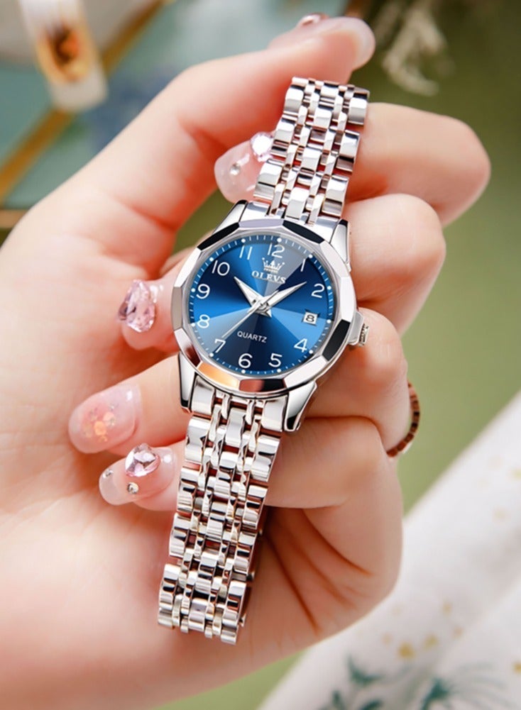 أوليفز ساعة كوارتز نسائية بمرآة ماسية الشكل، مينا بأرقام، مصنوعة من الفولاذ المقاوم للصدأ، مقاومة للماء، أنيقة وفاخرة، ساعة يد أصلية. - Image 5