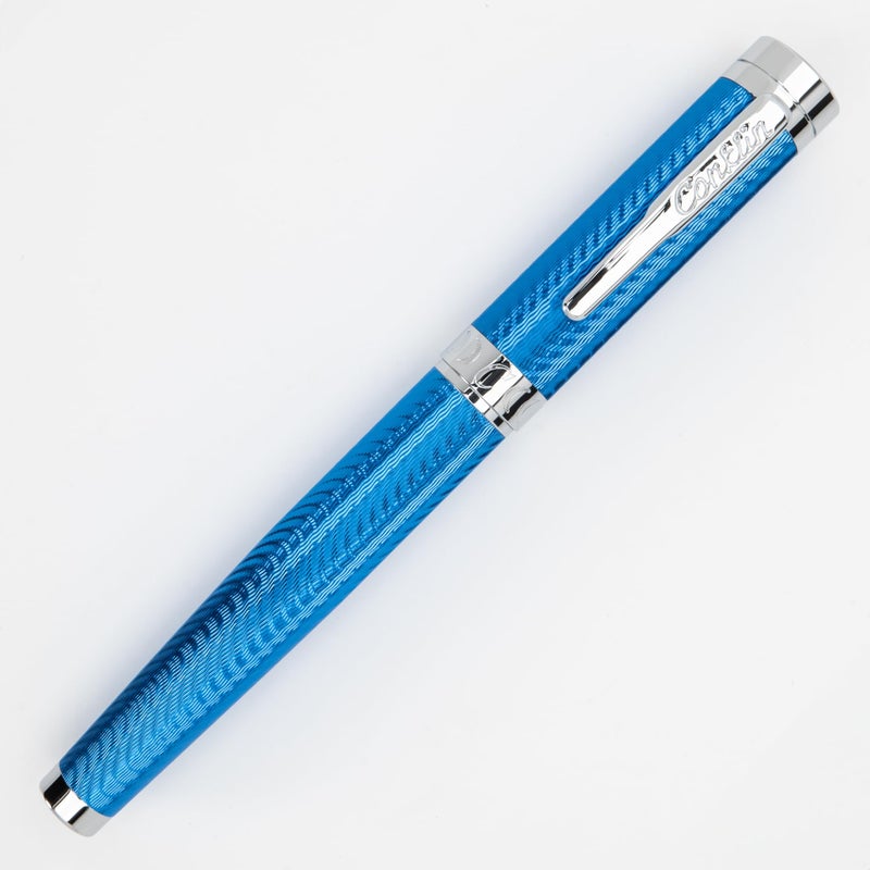 Conklin Herringbone Signature Rollerball Pen Blue with Chrome Trim Elegant Engraved Design Smooth Writing Experience Refillable for LongLasting Use Ideal Gift for Professionals - Image 2