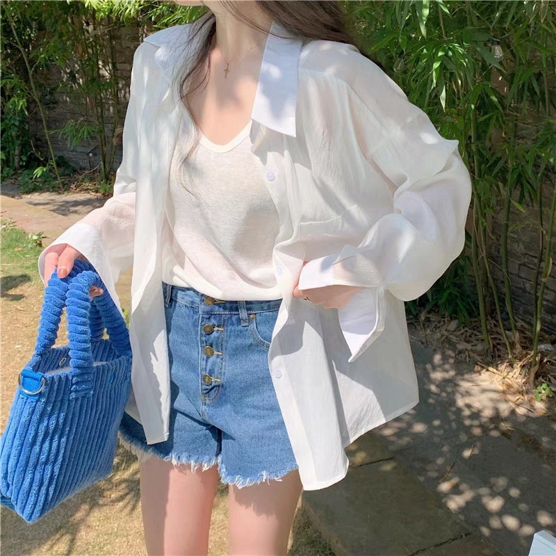 Generic Spot Ice Silk Sunscreen Shirt Womens Summer Silk Thin Shirt High-grade Anti-wrinkle Long-sleeved Sunscreen Jacket Blue - Image 4