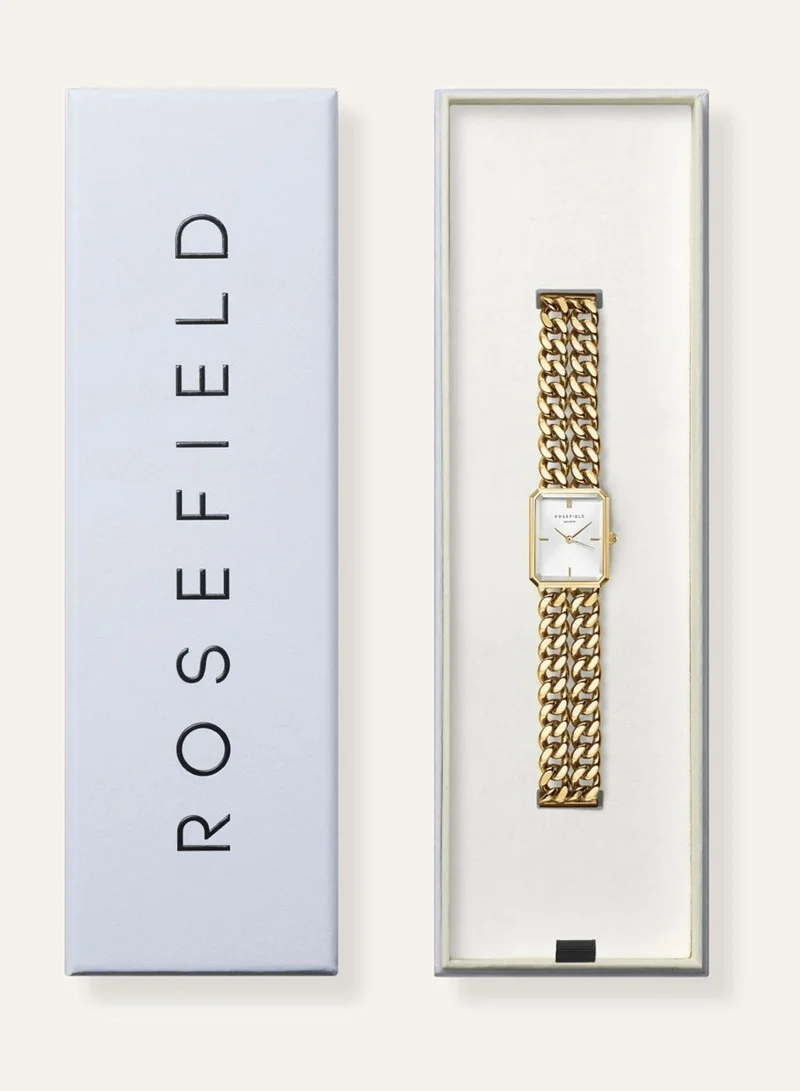 Rosefield  Women's Octagon XS Studio Double Chain Analogue Watch, White Sunray Dial, Gold Chain Bracelet for Women | Best Price UAE