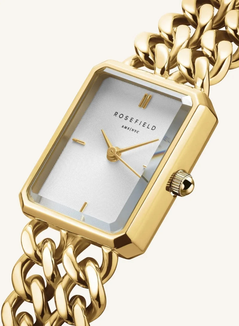 Rosefield  Women's Octagon XS Studio Double Chain Analogue Watch, White Sunray Dial, Gold Chain Bracelet for Women | Best Price UAE