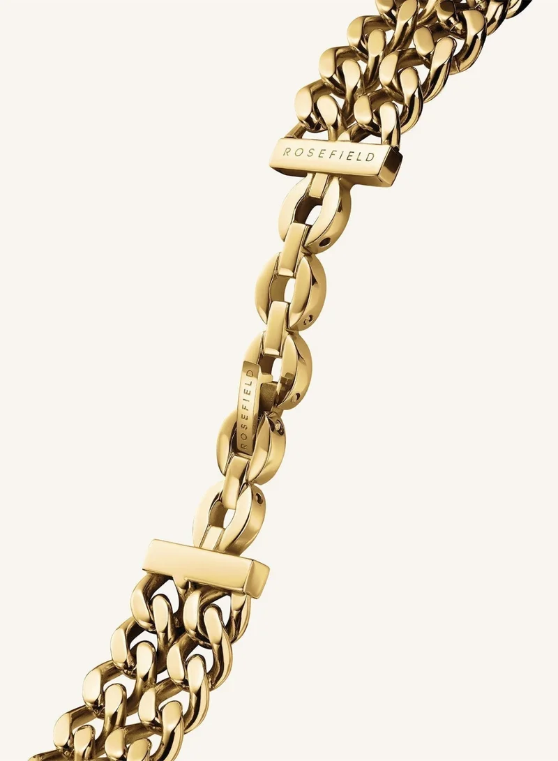 Rosefield  Women's Octagon XS Studio Double Chain Analogue Watch, White Sunray Dial, Gold Chain Bracelet for Women | Best Price UAE