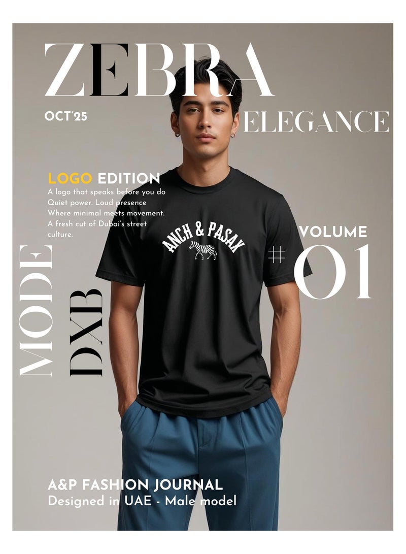 Anch & Pasax The Zebra Elegance –signature logo - T-Shirt for Men & Women | Available in Regular Fit | iconic logo | 100% Premium Cotton | Designed in UAE | 200 GSM | Soft Feel | Breathable | Mood-Based Daily Wear | Casual Essential | Unisex Designs - Image 2