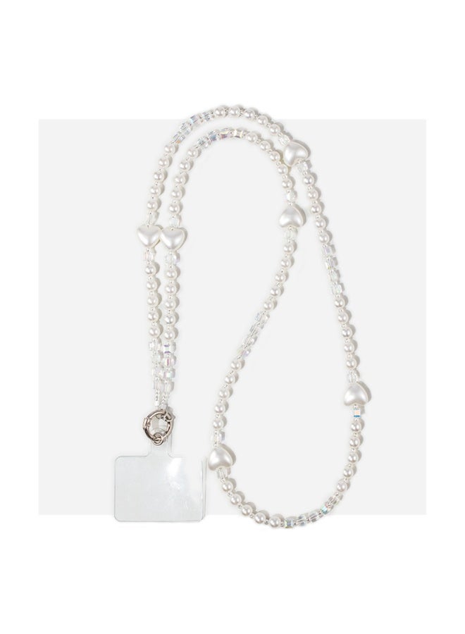 NIBEMINENT Beaded Phone Lanyard, Anti Lost Removable Wrist Strap, Love Heart Neck Chain Bracelet Pendant, Phone Keychain Lanyard, White
