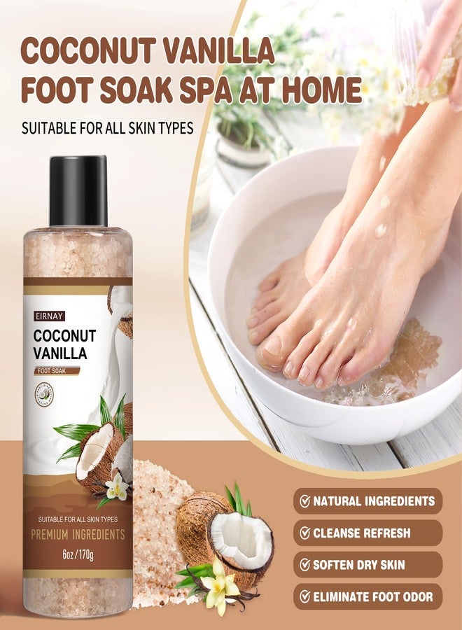 EIRNAY Coconut & Vanilla Foot Soak Set - Salts, Foot File, Scrub & Urea Cream Pedicure Supplies for Dry, Cracked Feet - Foot Spa Pedicure Kit for Women Men - Image 2