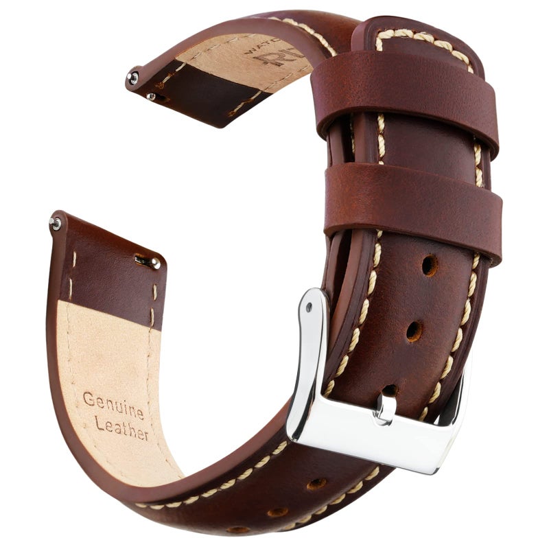 Ritche Quick Release Leather Watch Band 18mm 19mm 20mm 21mm 22mm 23mm 24mm Leather Watch Strap, Dark Coffee & Khaki & Silver, 22 mm, Vintage - Image 1