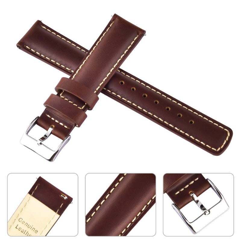Ritche Quick Release Leather Watch Band 18mm 19mm 20mm 21mm 22mm 23mm 24mm Leather Watch Strap, Dark Coffee & Khaki & Silver, 22 mm, Vintage - Image 4