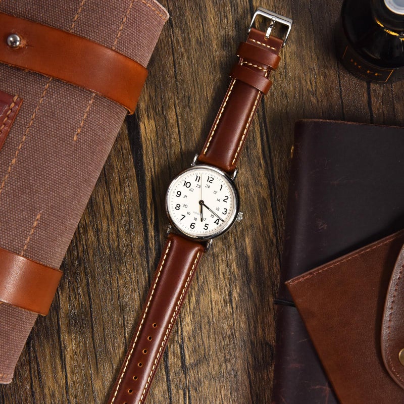 Ritche Quick Release Leather Watch Band 18mm 19mm 20mm 21mm 22mm 23mm 24mm Leather Watch Strap, Dark Coffee & Khaki & Silver, 22 mm, Vintage - Image 2