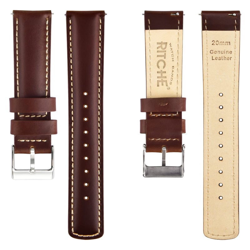 Ritche Quick Release Leather Watch Band 18mm 19mm 20mm 21mm 22mm 23mm 24mm Leather Watch Strap, Dark Coffee & Khaki & Silver, 22 mm, Vintage - Image 5