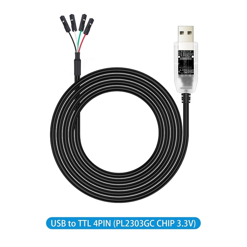 D-tech USB to TTL Adapter 3.3V 4 Pin USB to UART Debug Cable Prolific Chip LED Indicators PL2303 IC Serial Converter Output 3.3 Volt for Windows 11 10 8 7 XP MAC Linux Easy Debugging Programming (1.8M) - Image 2