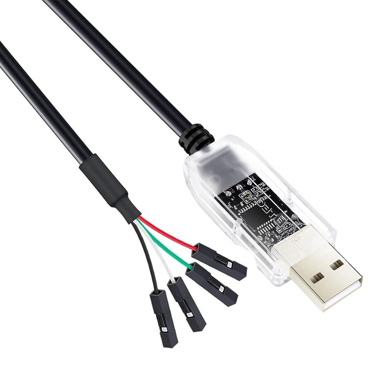 D-tech USB to TTL Adapter 3.3V 4 Pin USB to UART Debug Cable Prolific Chip LED Indicators PL2303 IC Serial Converter Output 3.3 Volt for Windows 11 10 8 7 XP MAC Linux Easy Debugging Programming (1.8M) - Image 1