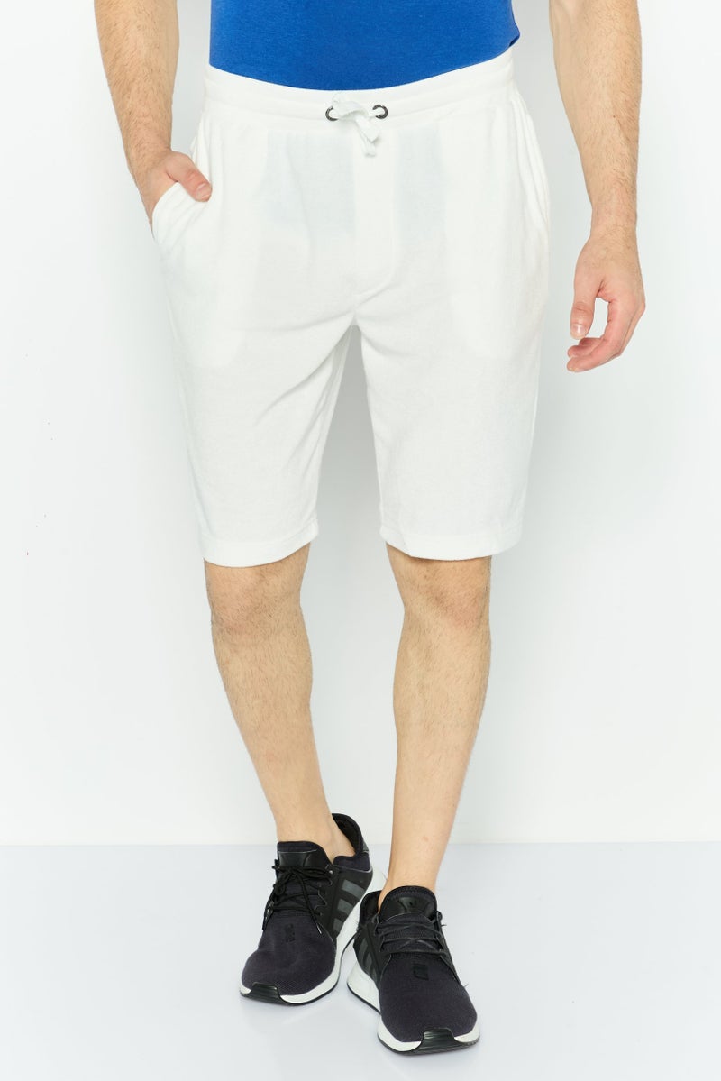 Night Addict Men Plain Cargo Shorts, Cream - Image 1