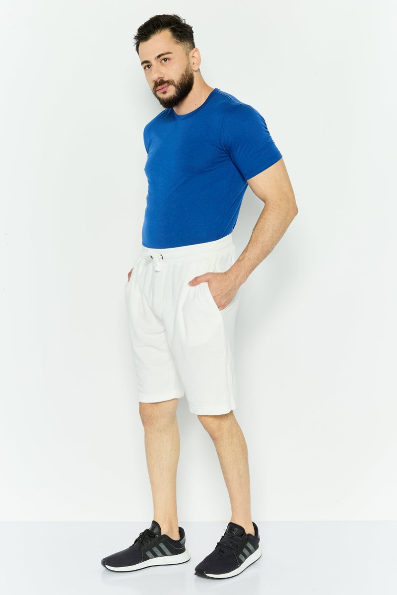 Night Addict Men Plain Cargo Shorts, Cream - Image 3