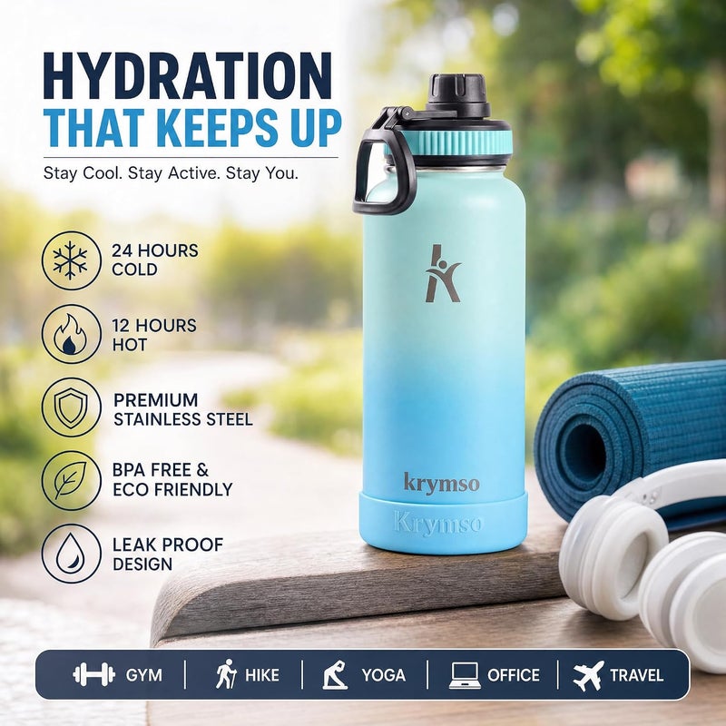 KRYMSO Stainless Steel Water Bottle 650ml – Insulated Sports Thermos Flask for Hot & Cold Drinks – Leakproof, Durable, BPA-Free – Ideal for Gym, Travel, Hiking (Aqua Sky) - Image 2