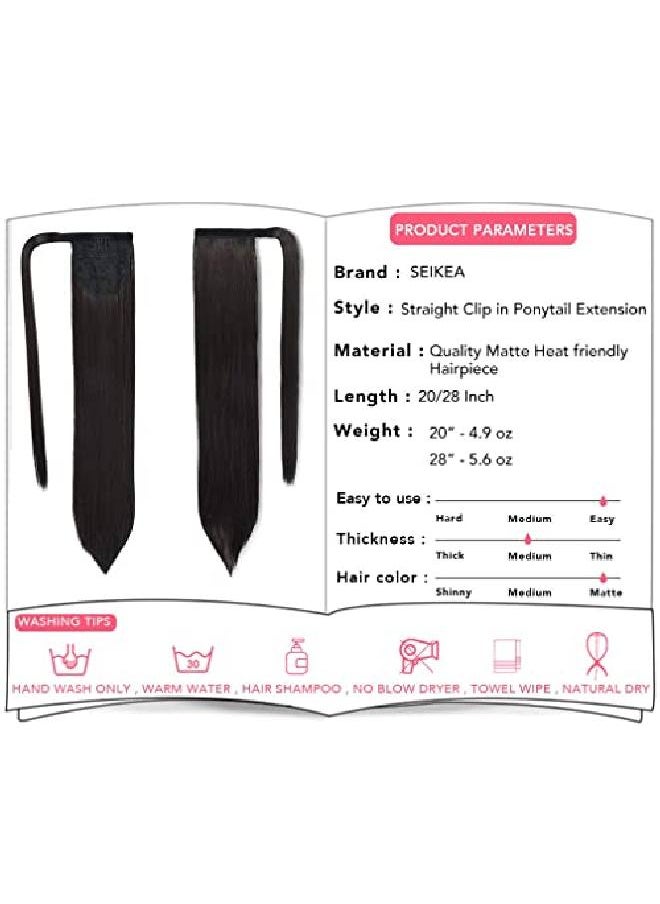 SEIKEA Clip In Ponytail Extension Wrap Around Natural Hairpiece For Women 20 Inch Straight Hair Black Brown  - Image 4