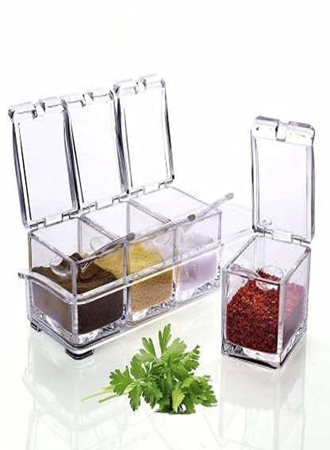 Swami Enterprise 4 Box Acrylic Spice Rack,4 Pieces Box with 4 Spoons, Storage Containers Cooking Tools For Pickle,Masala - Image 1