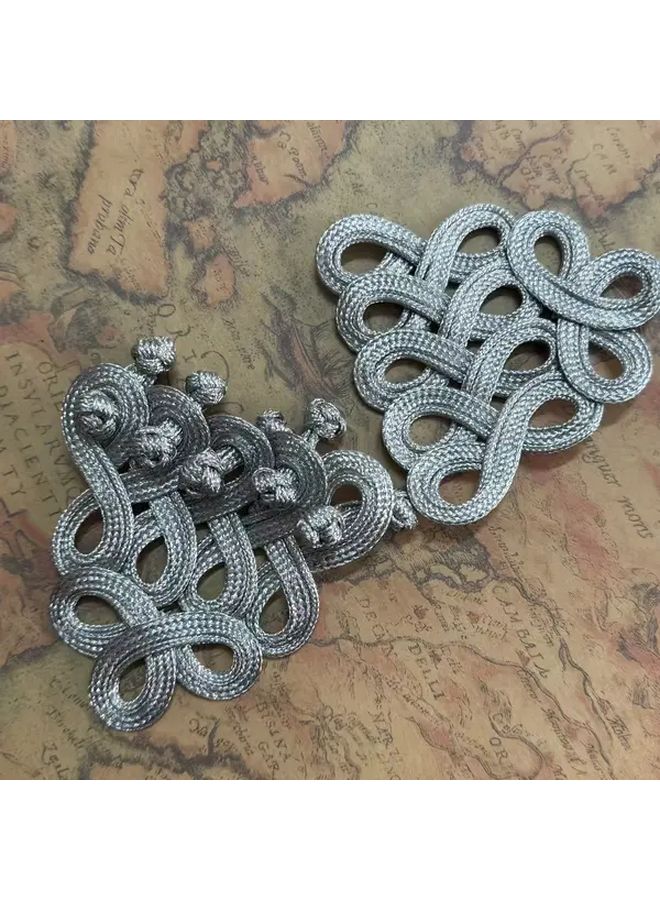 أزرار عقدة الضفدع الباروكي الفضي، زخارف خياطة عتيقة لإكسسوارات DIY - Image 4