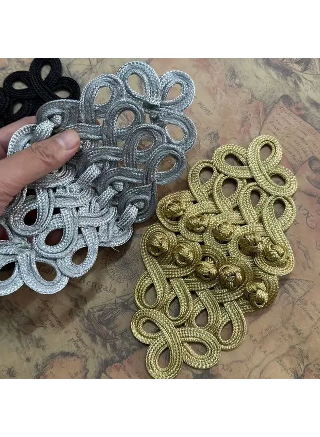 أزرار عقدة الضفدع الباروكي الفضي، زخارف خياطة عتيقة لإكسسوارات DIY - Image 2