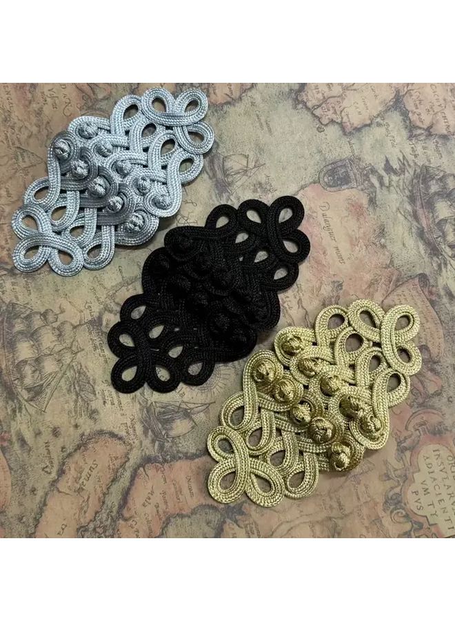 أزرار عقدة الضفدع الباروكي الفضي، زخارف خياطة عتيقة لإكسسوارات DIY - Image 1