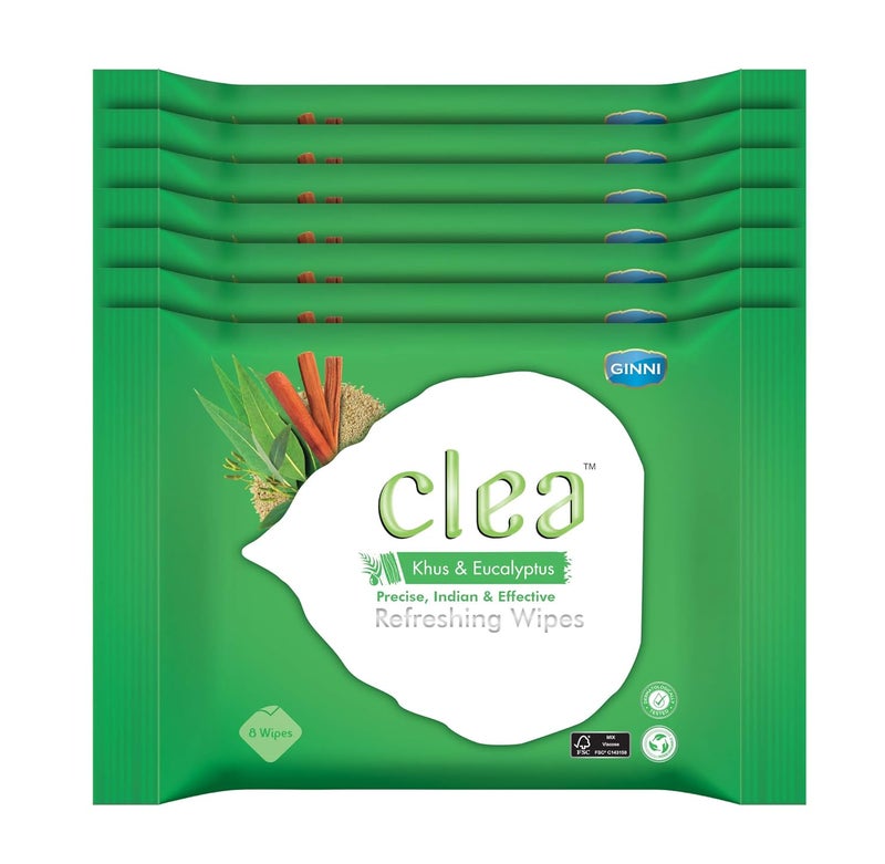 CLEA مناديل كلين خُس الأوكالبتوس المنعشة للوجه - تبريد وتجديد - تتحكم في العرق - غنية بمضادات الأكسدة - تحافظ على نضارة البشرة - عبوة من 7 - 8 مناديل في كل عبوة - حجم المنديل 150 مم × 140 مم - Image 1