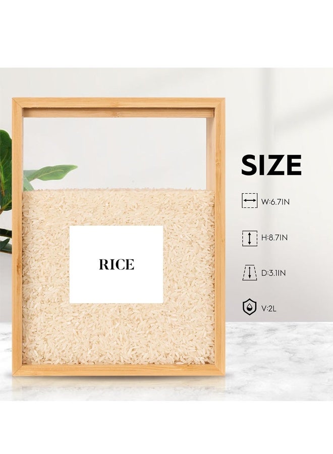 HOMESTAR Bamboo Food Storage Container, 2000ml Clear Food Storage Container, 1 Pcs Book-Style Canister for Kitchen, Square Pantry Organization with Labels for Sugar, Nut, Coffee Bean, Cereal, Tea （without  Stickers） - Image 2