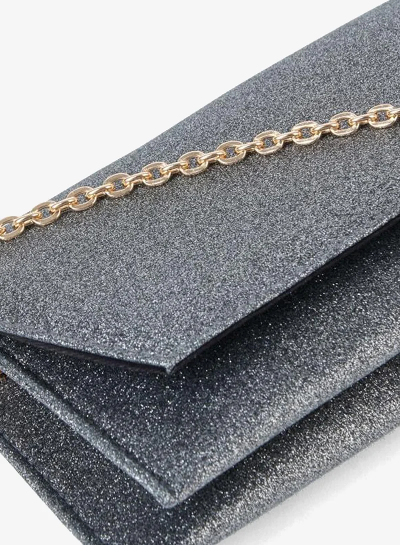 Women's Gray Sequin Envelope Design 2-Compartment Mini Chain Strap Snap Closure Clutch and Handbag.