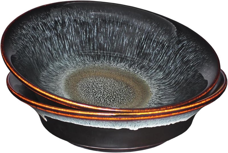 jinsongdafa Ceramic Pasta Bowls Set of 2 3 quart Large Salad Bowls Deep Wide Mouth Bowl Easy to stir for Soup Fruits Serving Kitchen Dinnerware Dishwasher Microwave Safe Black reactive glaze - Image 1