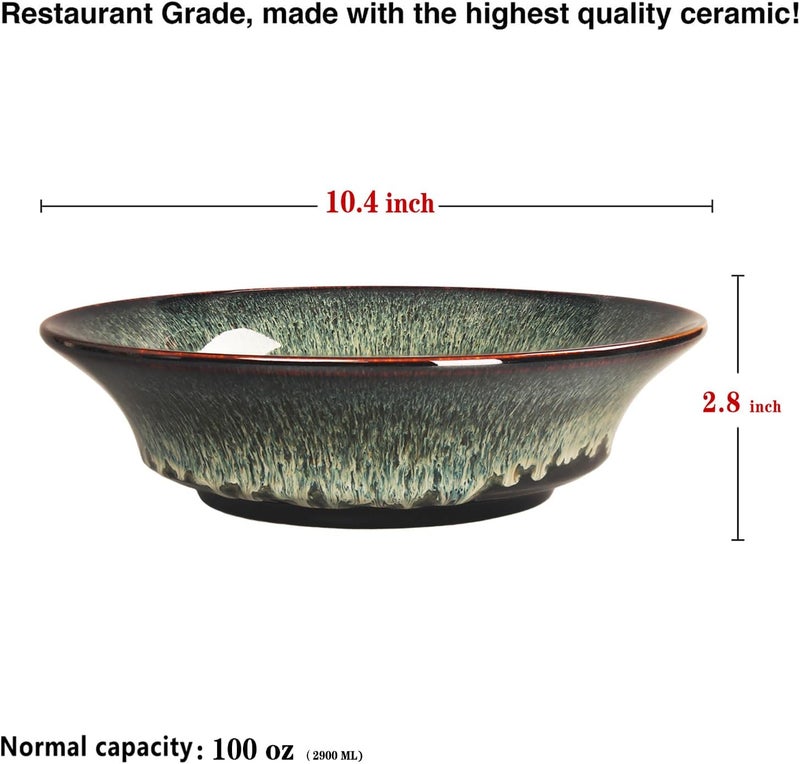 jinsongdafa Ceramic Pasta Bowls Set of 2 3 quart Large Salad Bowls Deep Wide Mouth Bowl Easy to stir for Soup Fruits Serving Kitchen Dinnerware Dishwasher Microwave Safe Black reactive glaze - Image 3