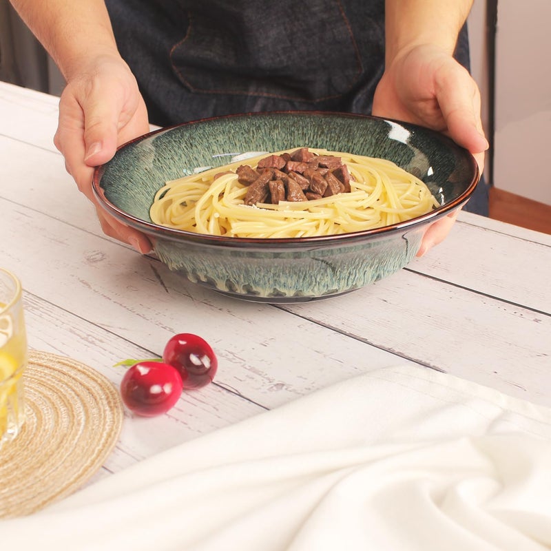 jinsongdafa Ceramic Pasta Bowls Set of 2 3 quart Large Salad Bowls Deep Wide Mouth Bowl Easy to stir for Soup Fruits Serving Kitchen Dinnerware Dishwasher Microwave Safe Black reactive glaze - Image 5