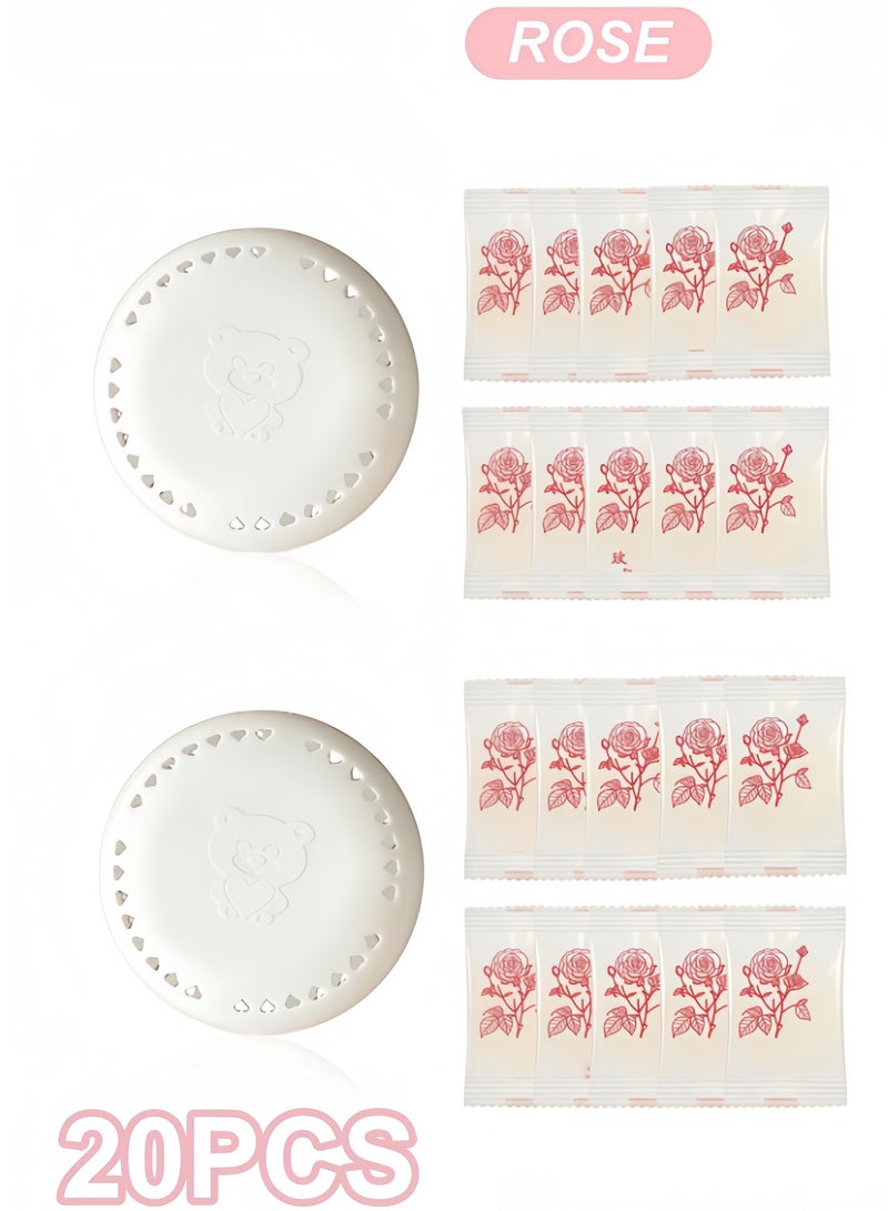 ٢٠ قرصًا معطرًا للجو برائحة الورد - مزيل روائح يدوم طويلًا للمنزل والسيارة والحمام والخزانة - مزيل روائح صلب مضغوط مع غلاف إضافي - Image 1