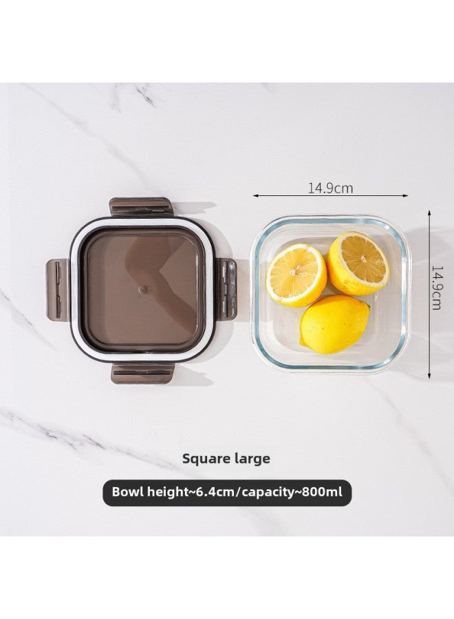Rectangular Heat-resistant Glass Lunch Box Office Workers Can Enter The Microwave Oven Can Be Heated Lunch Box Refrigerator Glass Fresh-keeping Box-Specifications:Square 800ML-semi-transparent Black Non-porous Cover White Rubber Ring-Color:high Borosilicate Glass  - Image 1