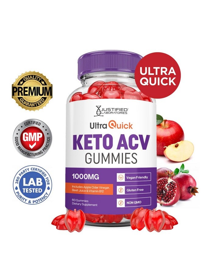 Justified Laboratories Ultra Quick Keto ACV Gummies Advanced Formula 1000MG Ultraquick Keto Gummies Apple Cider Vinegar Formulated with Pomegranate Beet Juice Powder B12 Vegan Non GMO 60 Gummys  - Image 2